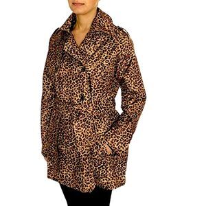 Free Spirit Double Breasted Trench Coat Size Large Cheetah NWOT